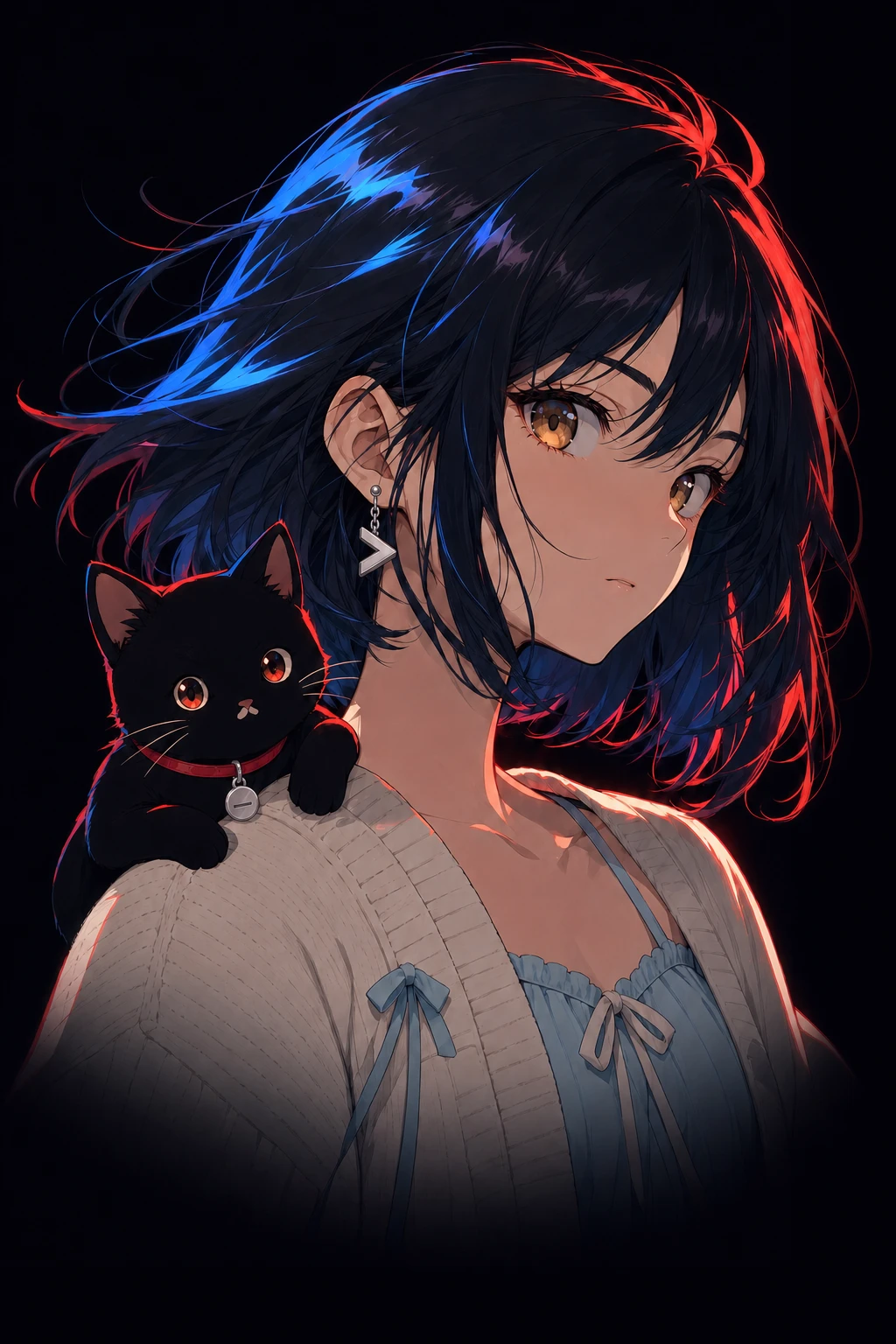 Cindy 角色形象 — 肩上带着黑猫的少女